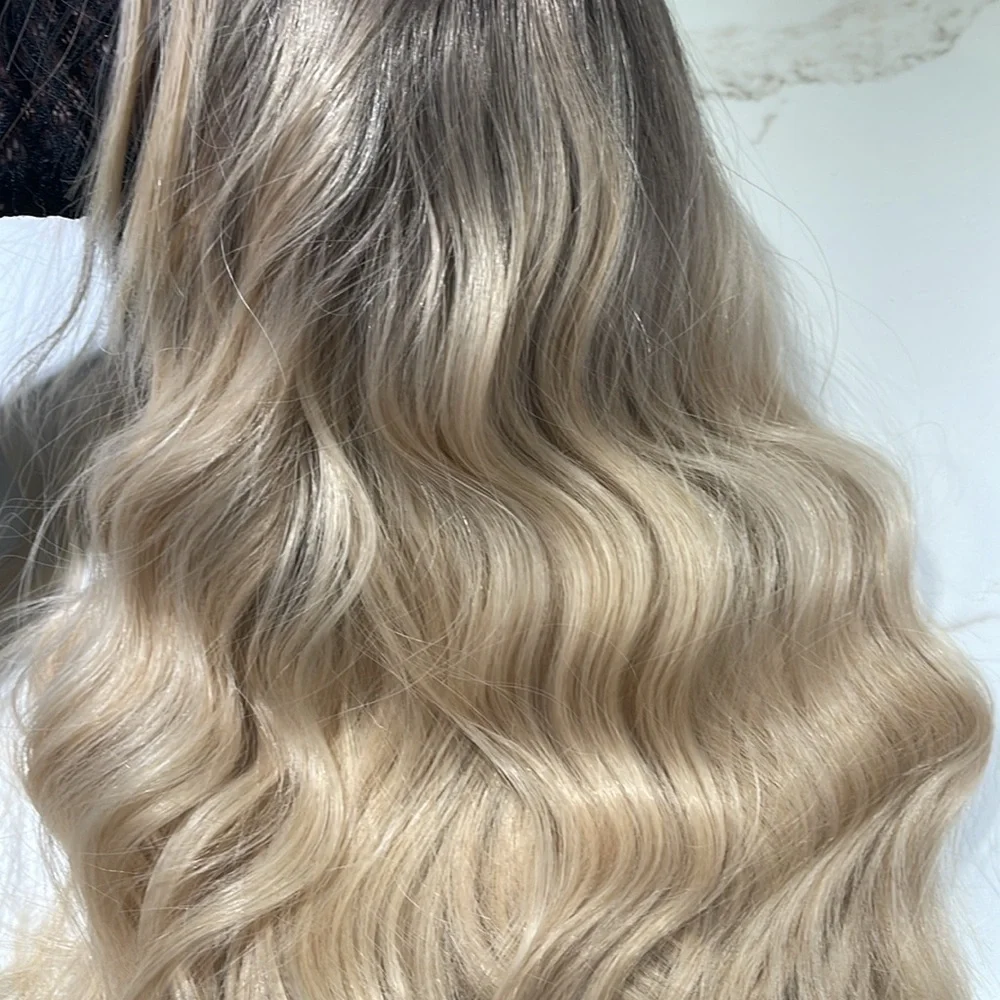 HAIR, 16” Wavy, Center Part, Curtain Bangs, with Eyelashes Ombre to Blonde - Picture 4 of 12